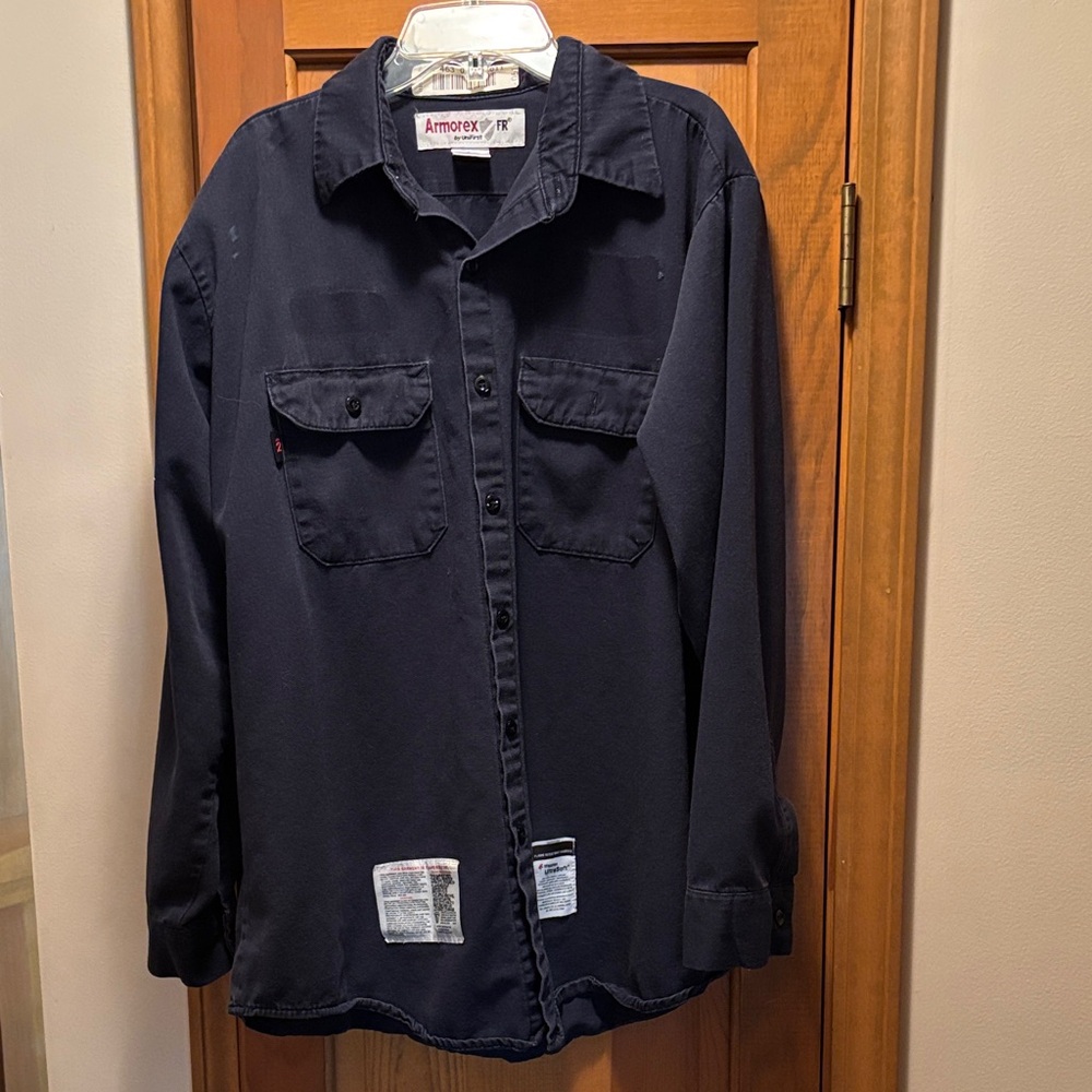 Armorex FR UniFirst Men’s Flame Resistant Work Shirt Blue Long Sleeve Uniform